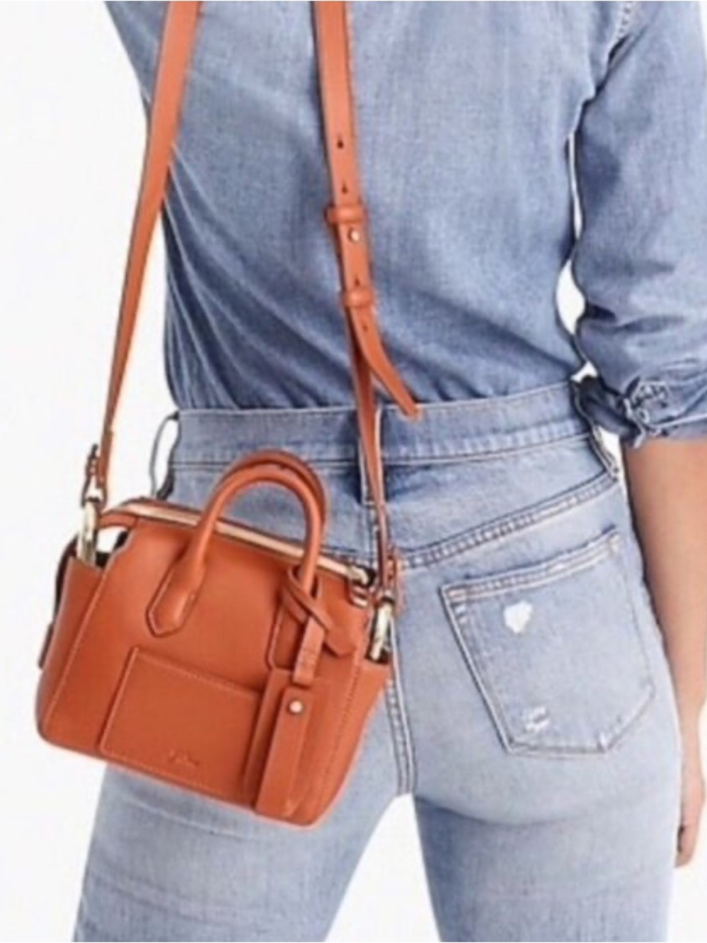 J. Crew Harper Mini Satchel in Burnt Orange Leather
